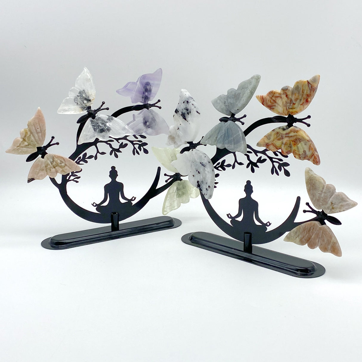 Mixed Materials Butterfly Wing Carving With Yoga Woman Stand Wholesale