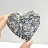 Gray Lace Agate Heart Wing Carving With Stand