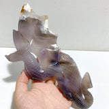 Sakura Flower Agate Flying Dragon Carving With Stand