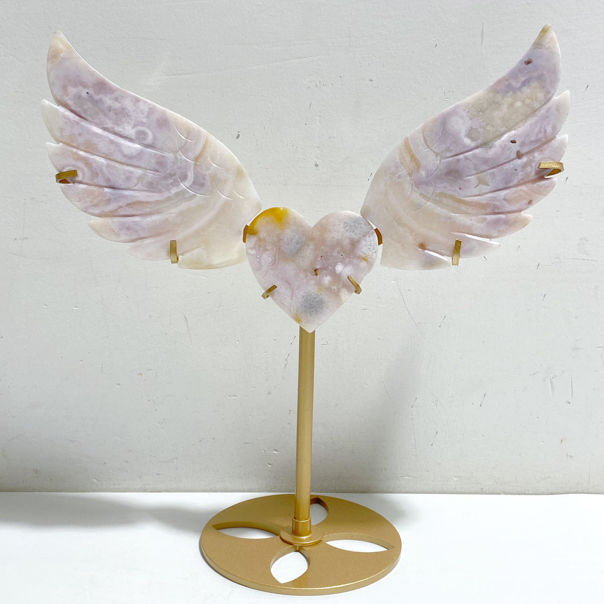 Pink Amethyst Heart Wing Carving With Stand