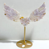 Pink Amethyst Heart Wing Carving With Stand
