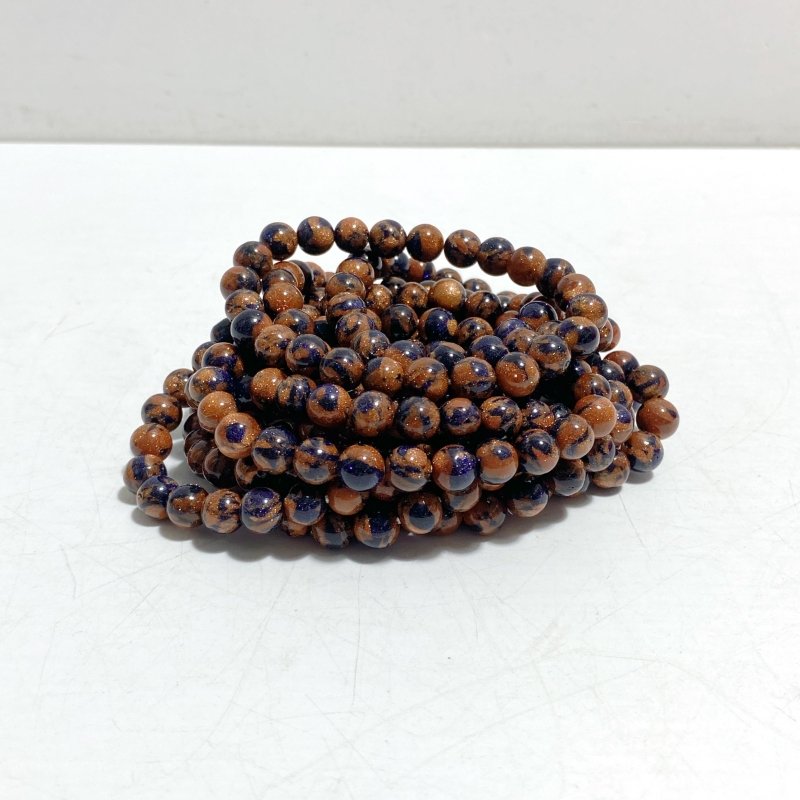 8MM Blue Mixed Gold Sandstone Bracelets Wholesale - Wholesale Crystals