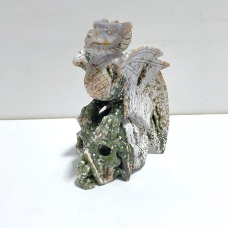 8th Vein Ocean Jasper Flying Dragon With Skull Carving - Wholesale Crystals