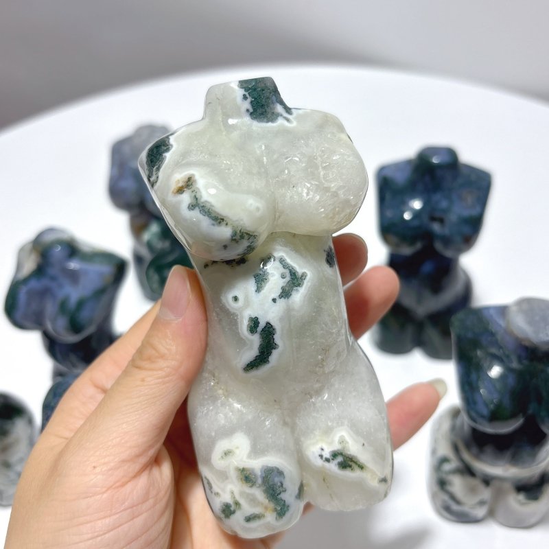 9 Pieces 4.5in Moss Agate Goddess Carving - Wholesale Crystals