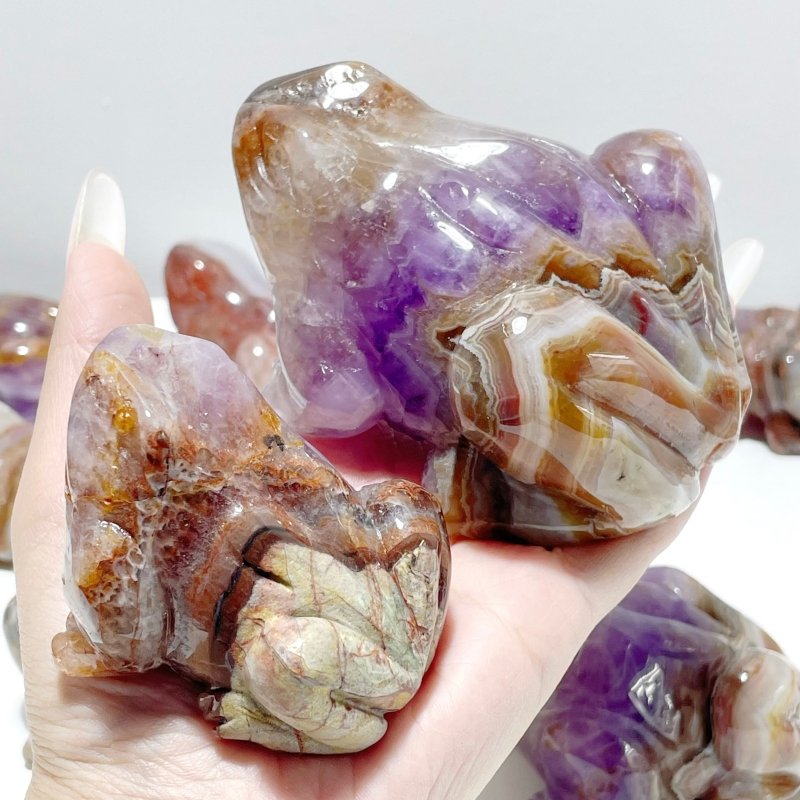 9 Pieces Amethyst Mixed Agate Frog Carving - Wholesale Crystals