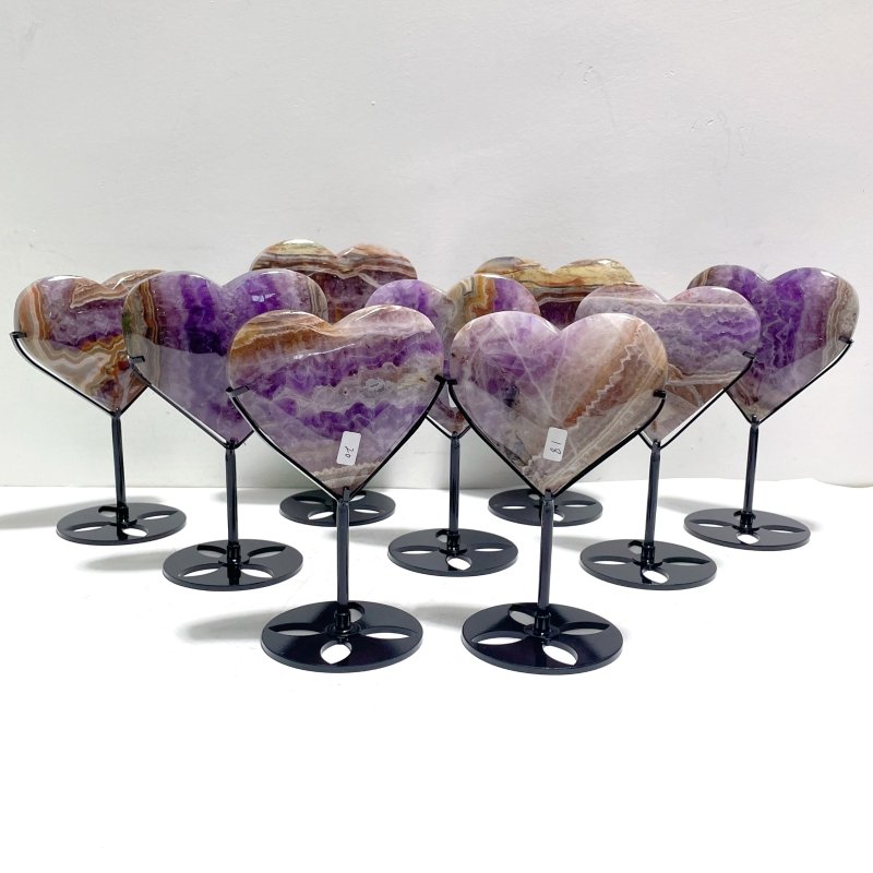 9 Pieces Amethyst Mixed Agate Heart With Stand - Wholesale Crystals