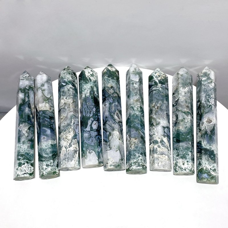 9 Pieces BBeautiful Druzy Moss Agate Geode Tower - Wholesale Crystals