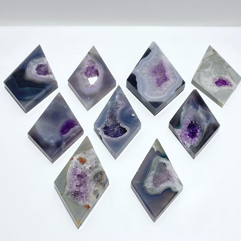 9 Pieces Beautiful Geode Druzy Agate Rhombus Shape - Wholesale Crystals