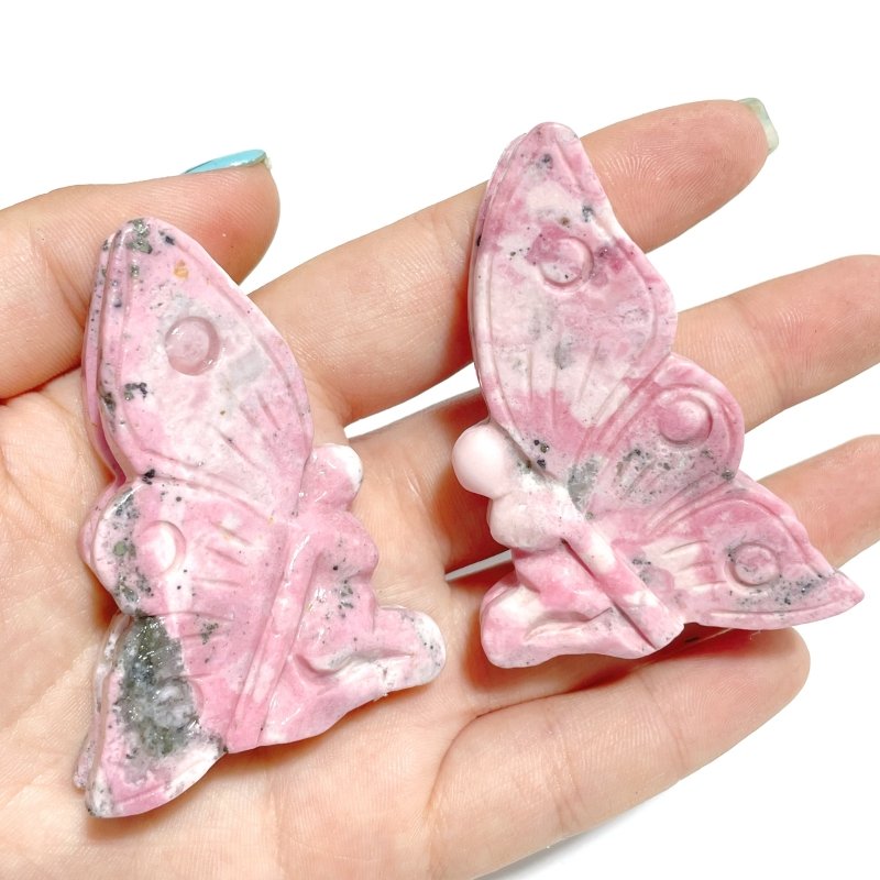 9 Pieces Beautiful Rhodochrosite Butterfly Fairy Carving - Wholesale Crystals