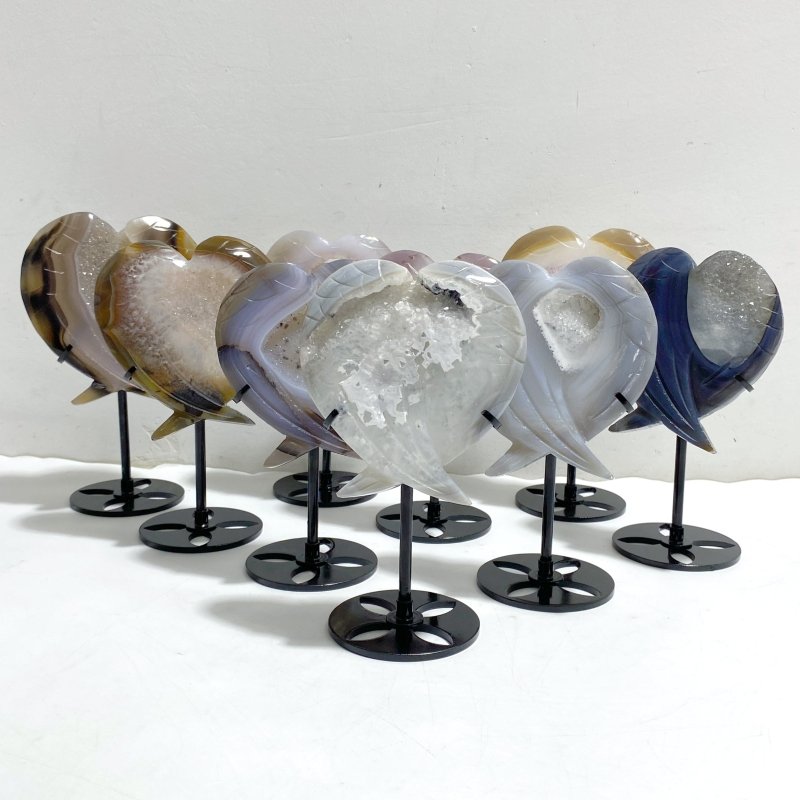 9 Pieces Geode Druzy Agate Fish Carving With Stand -Wholesale Crystals