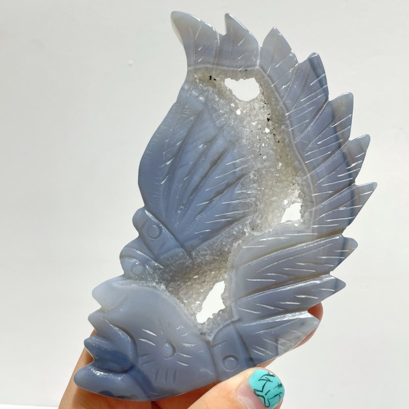 9 Pieces Geode Druzy Agate Indian Feathers Carving - Wholesale Crystals