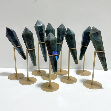 9 Pieces High Quality Labradorite Magic Scepter Wand Points With Stand - Wholesale Crystals