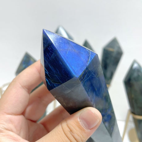 9 Pieces High Quality Labradorite Magic Scepter Wand Points With Stand - Wholesale Crystals
