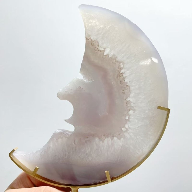 9 Pieces Large Geode Agate Moon Face Carving With Stand - Wholesale Crystals