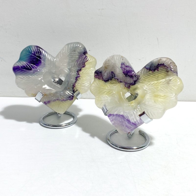 9 Pieces Rainbow Fluorite Heart With Stand - Wholesale Crystals