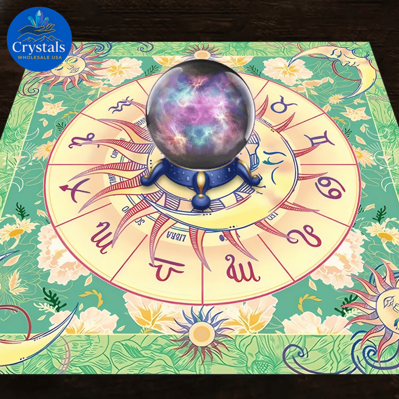 9 Sun Floral & Moon Phase Tarot Tablecloth - Wholesale Crystals