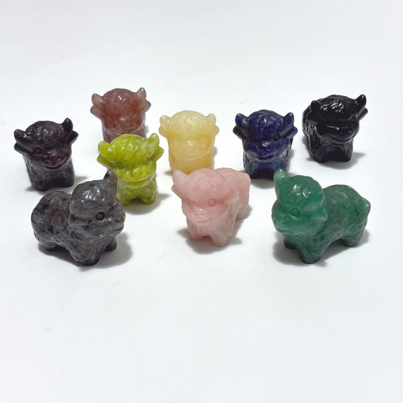 9 Types Cute OX Calf Carving Wholesale Obsidian Pink Opal Green Aventurine - Wholesale Crystals