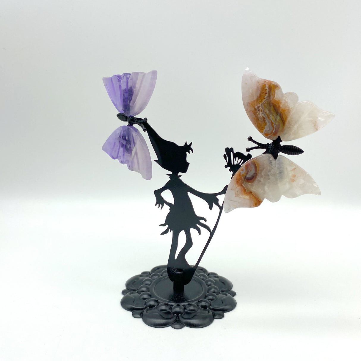 Wholesale Crystal Butterfly Wing Carving with Fairy Metal Stand (Mixed Materials)