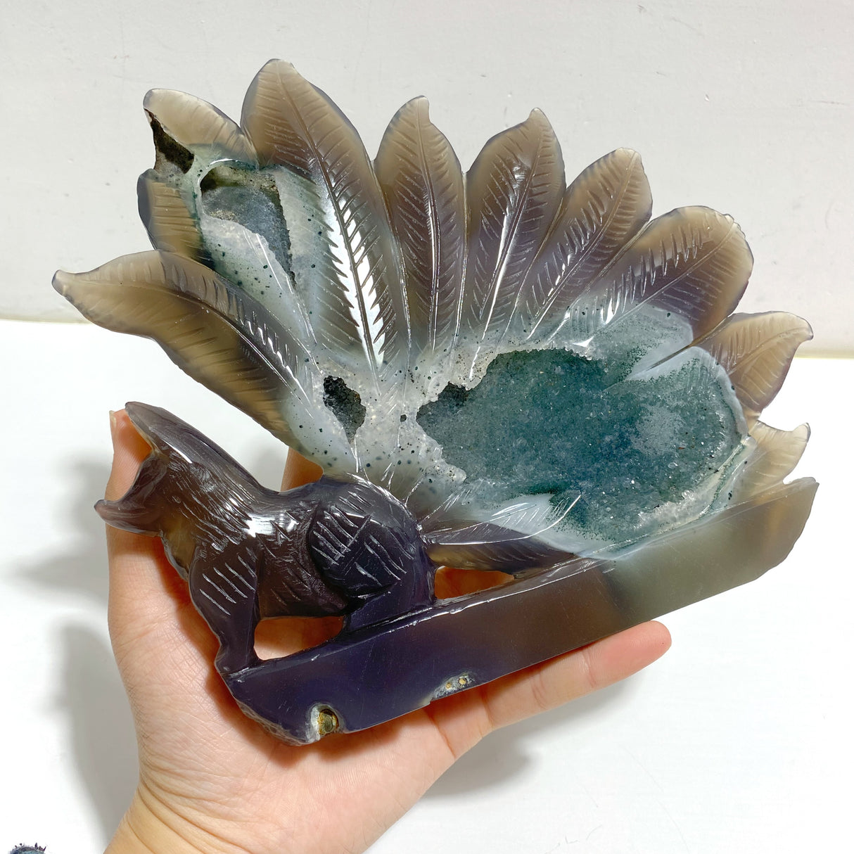 Geode Agate Druzy Nine-tailed Fox Carving #12