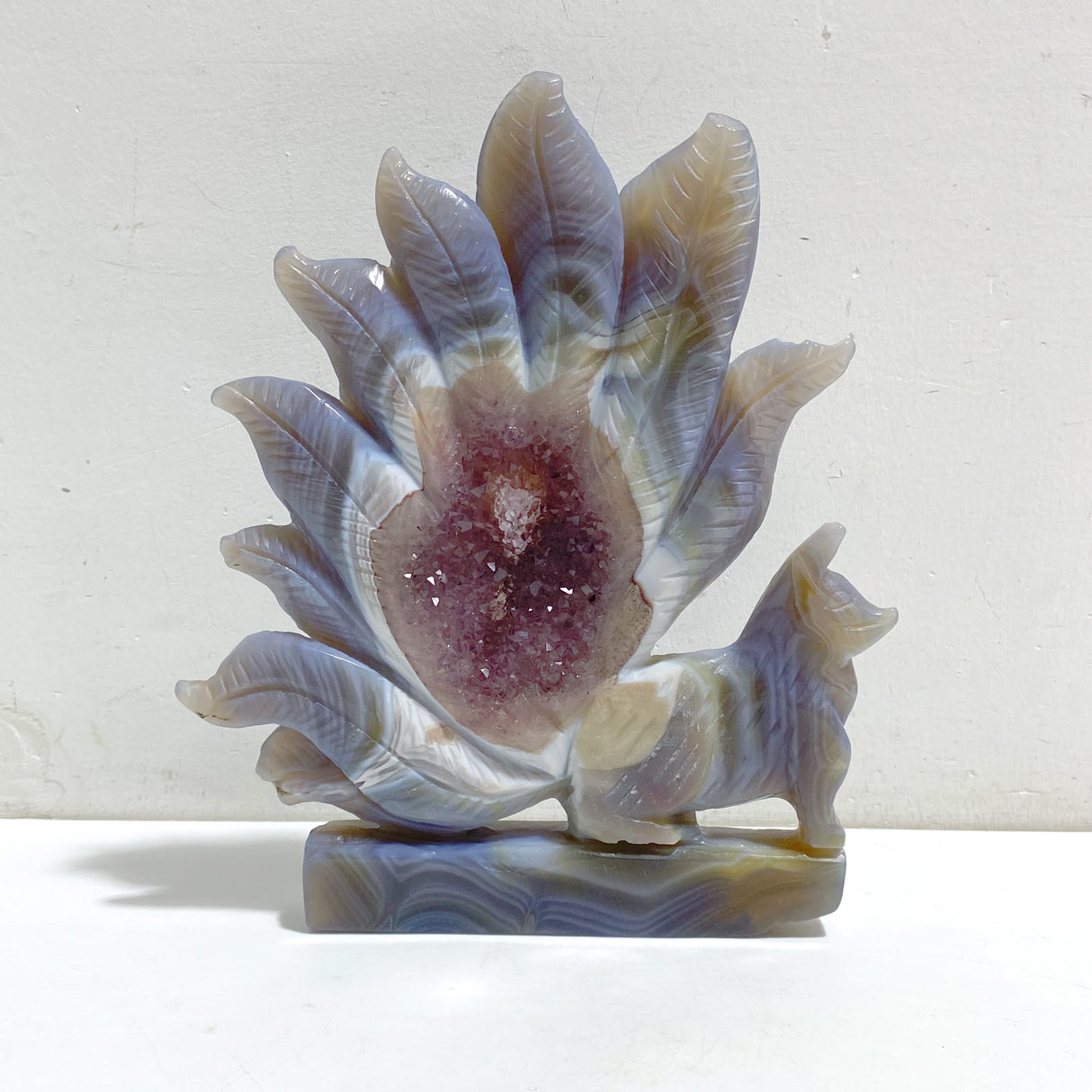 2 Pieces Geode Agate Druzy Nine-tailed Fox Carving #17