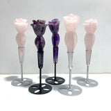 5 Pieces Rose Quartz Chevron Amethyst Flower Carving With Stand