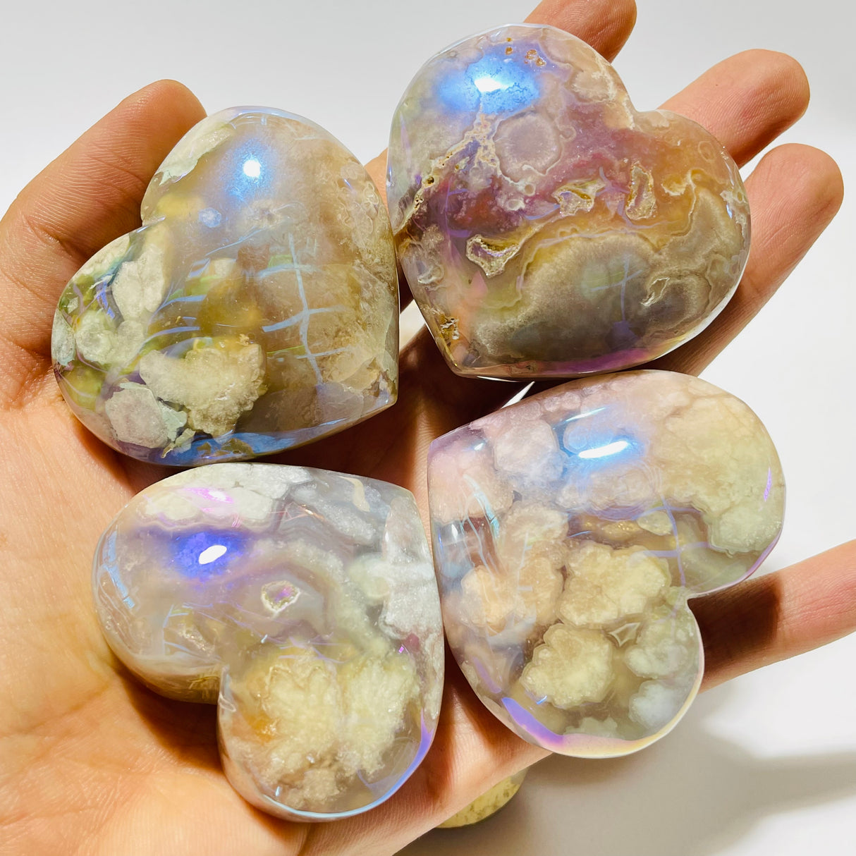 Aura Sakura Flower Agate Heart Wholesale -Wholesale Crystals