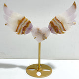 Amethyst Mixed Stripe Agate Heart Wing Carving With Stand