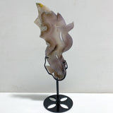 Sakura Flower Agate Flying Dragon Carving With Stand