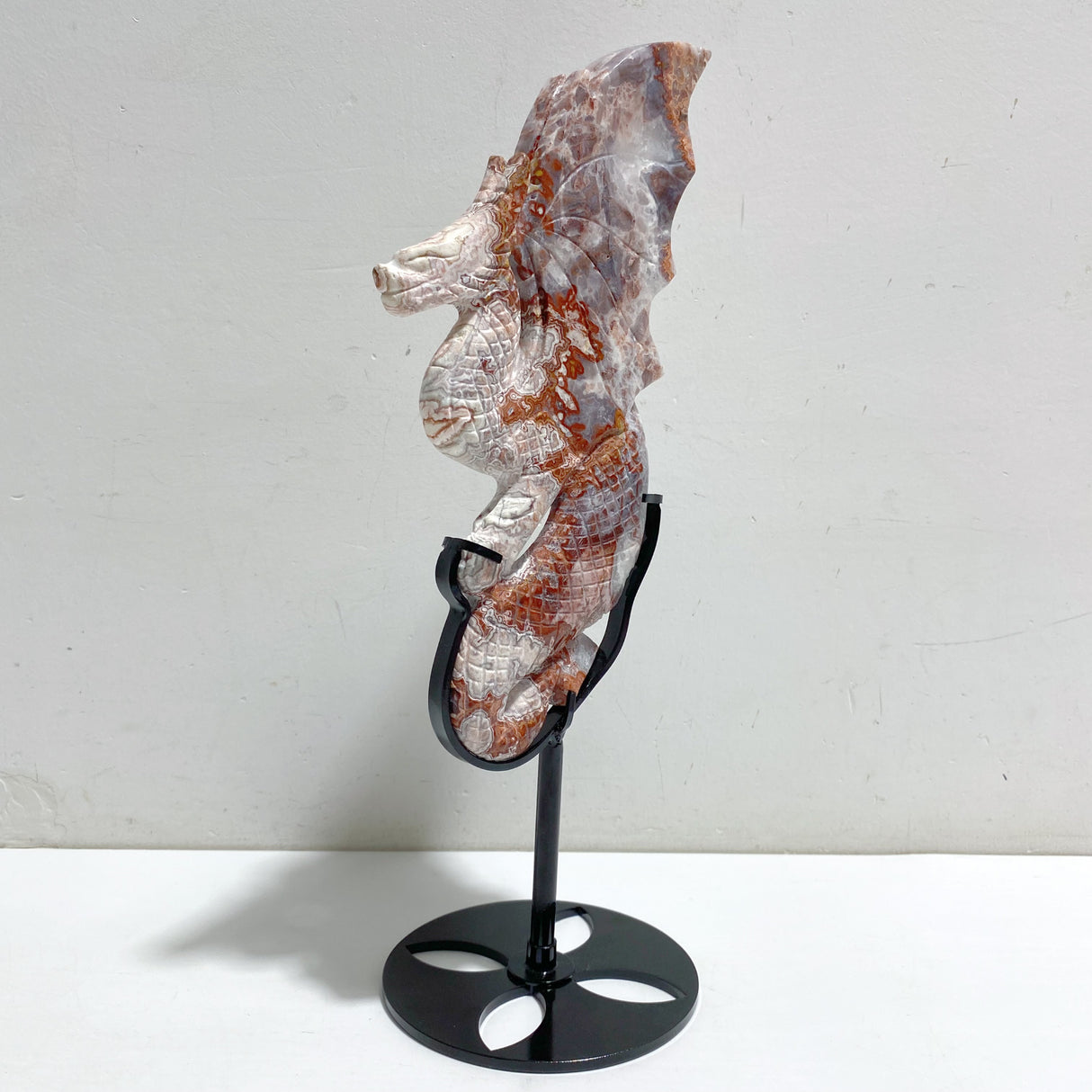 Morocco Agate Flying Dragon Carving With Stand