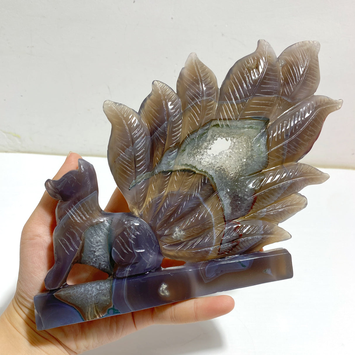 Geode Agate Druzy Nine-tailed Fox Carving #14