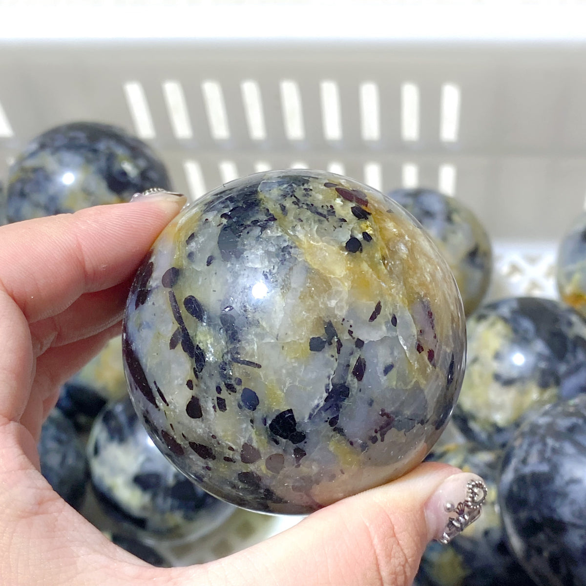 72 Pieces Black Tourmaline Mixed Agate Spheres (Sea Freight Only)