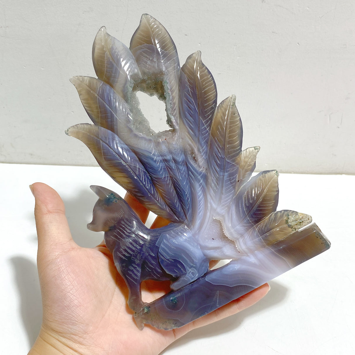 2 Pieces Geode Agate Druzy Nine-tailed Fox Carving #17