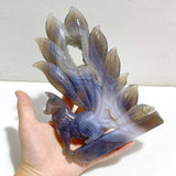 2 Pieces Geode Agate Druzy Nine-tailed Fox Carving #17