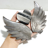 Silver Sheen Obsidian Heart Wing Carving With Stand
