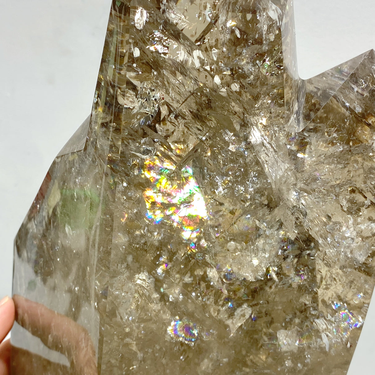 Unique Smoky Quartz Point With Rainbow With Stand