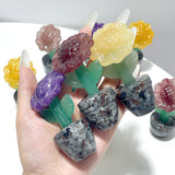 3 Types Sunflower Potted Plants Carving Wholesale Strawberry Quartz Yellow Calcite Lepidolite