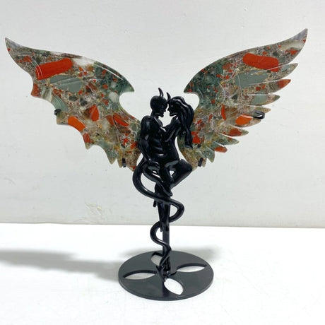 Africa Blood Stone Demon And Angel Wing Carving With Stand - Wholesale Crystals