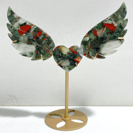 Africa Blood Stone Heart Wing Carving With Stand -Wholesale Crystals