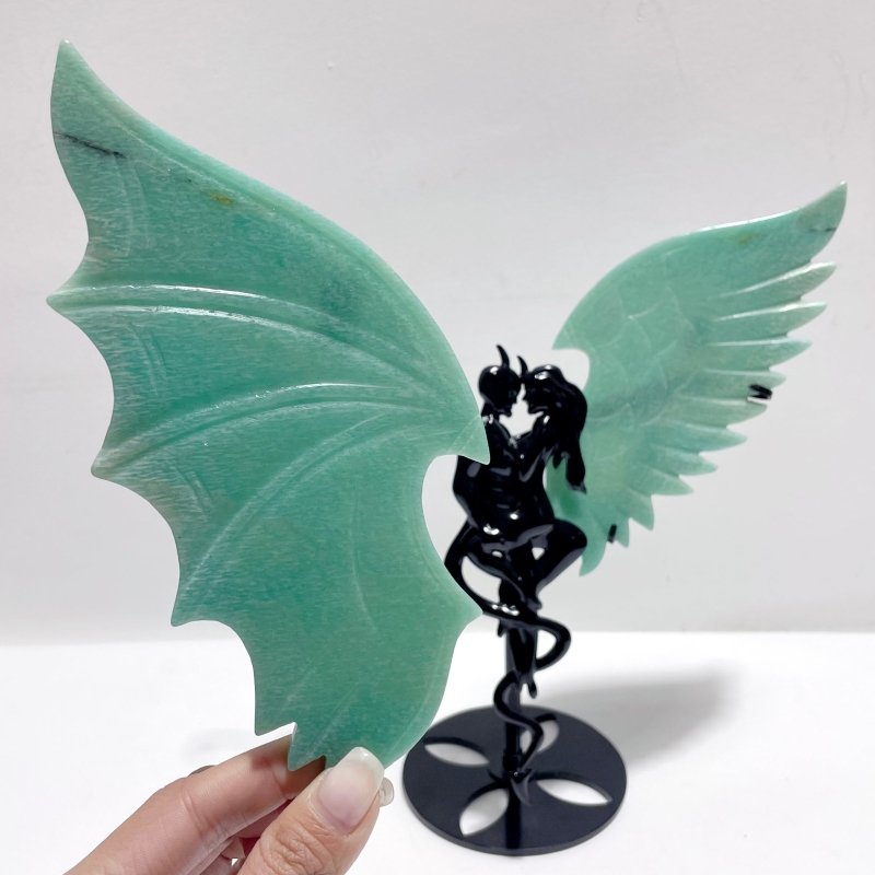 Amazonite Demon And Angel Wing Carving With Stand - Wholesale Crystals