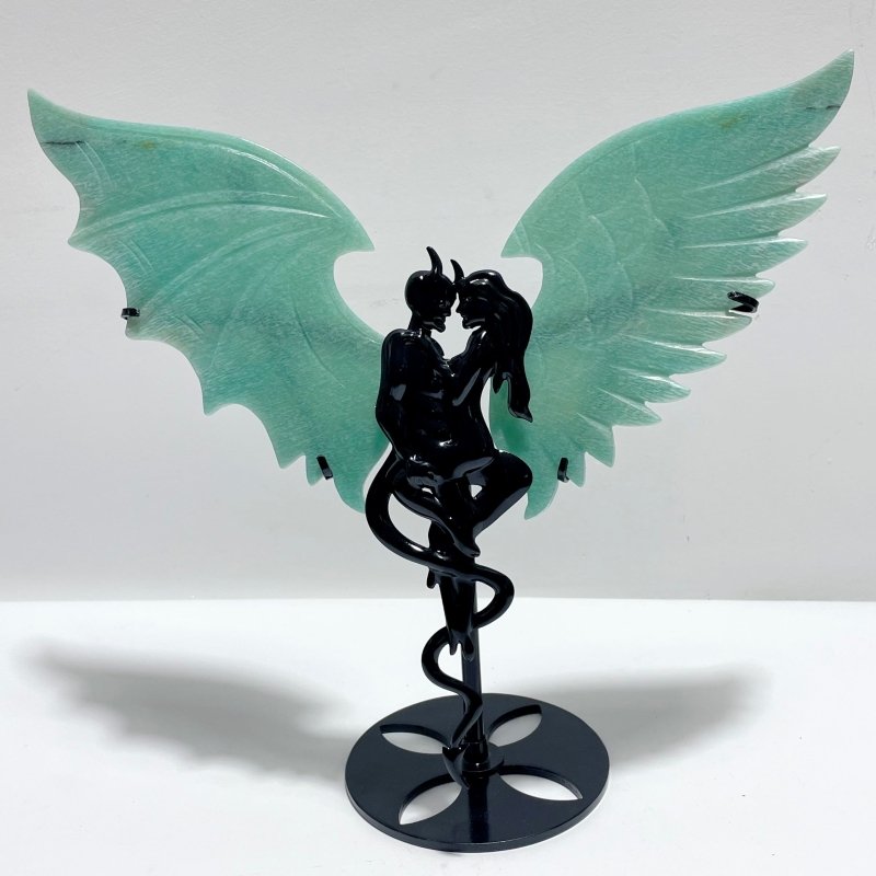 Amazonite Demon And Angel Wing Carving With Stand - Wholesale Crystals