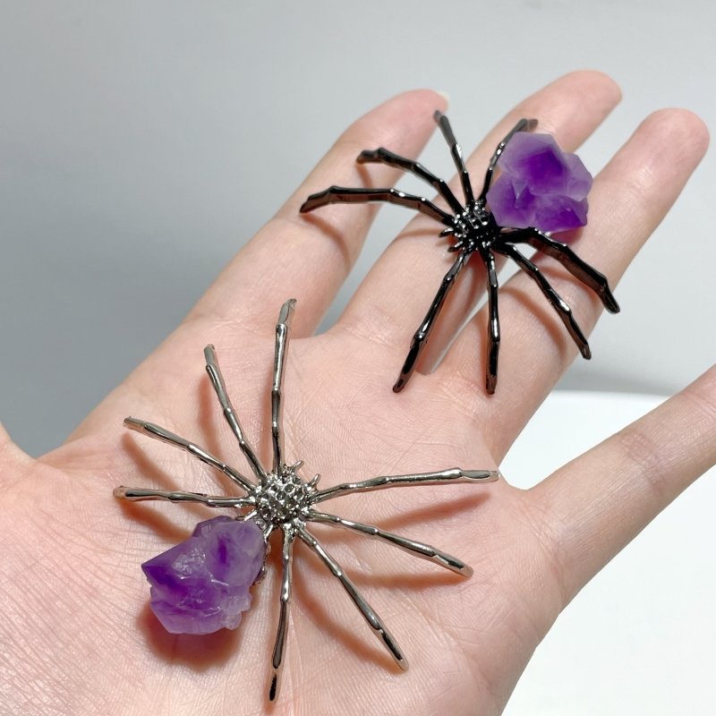 Amethyst Cluster Sphere Spider Ornament Handmade Alloy Spider Wholesale - Wholesale Crystals