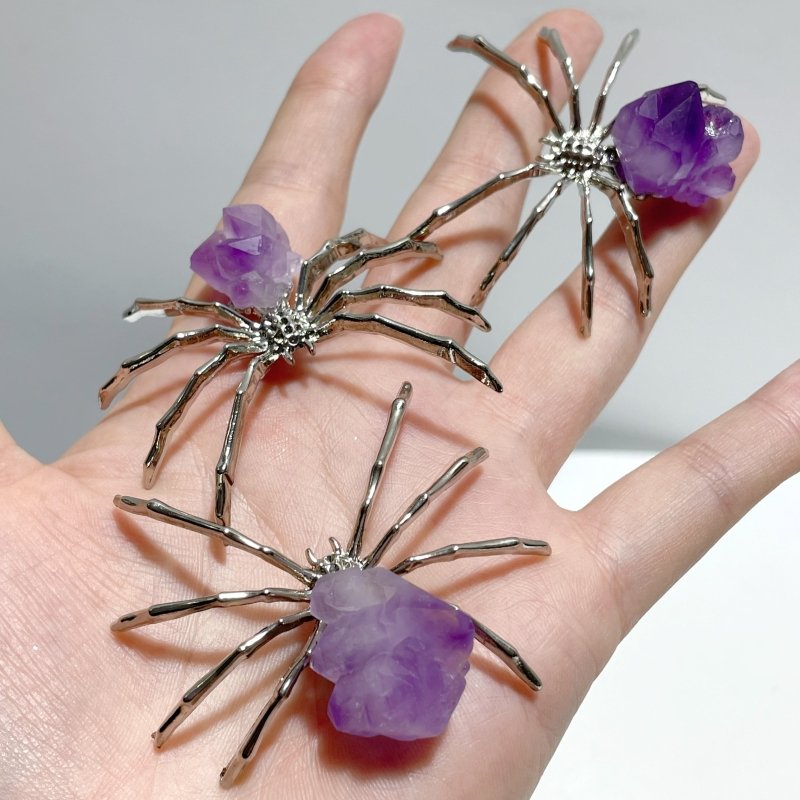 Amethyst Cluster Sphere Spider Ornament Handmade Alloy Spider Wholesale - Wholesale Crystals