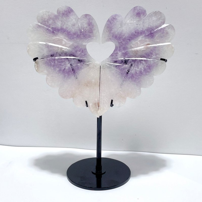 Amethyst Mixed Agate Heart Wing Carving With Stand - Wholesale Crystals