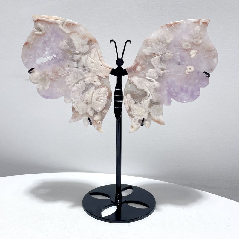 Amethyst Mixed Sakura Agate Butterfly Wing Carving With Stand - Wholesale Crystals