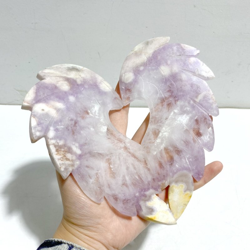Amethyst Mixed Sakura Agate Heart Carving With Stand - Wholesale Crystals
