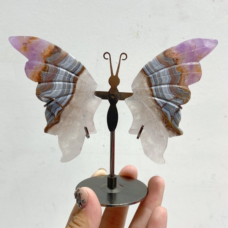 Amethyst Mixed Stripe Agate Butterfly Wing Carving With Stand Wholesale -Wholesale Crystals
