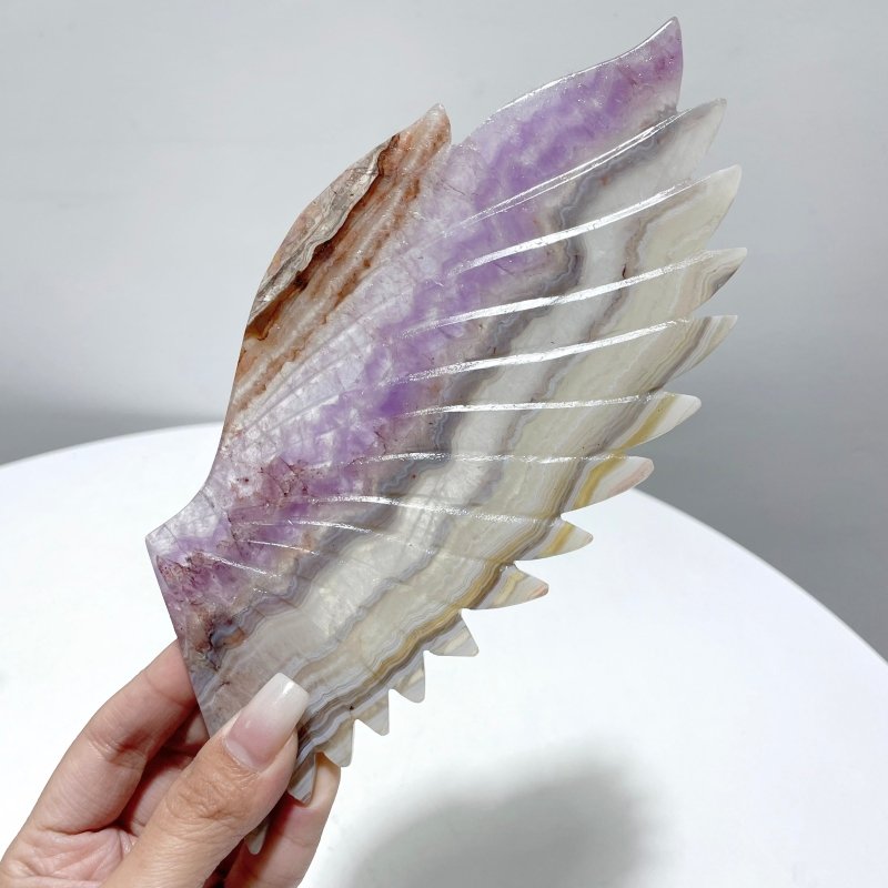 Amethyst Mixed Striped Agate Angel Wing Carving With Stand - Wholesale Crystals