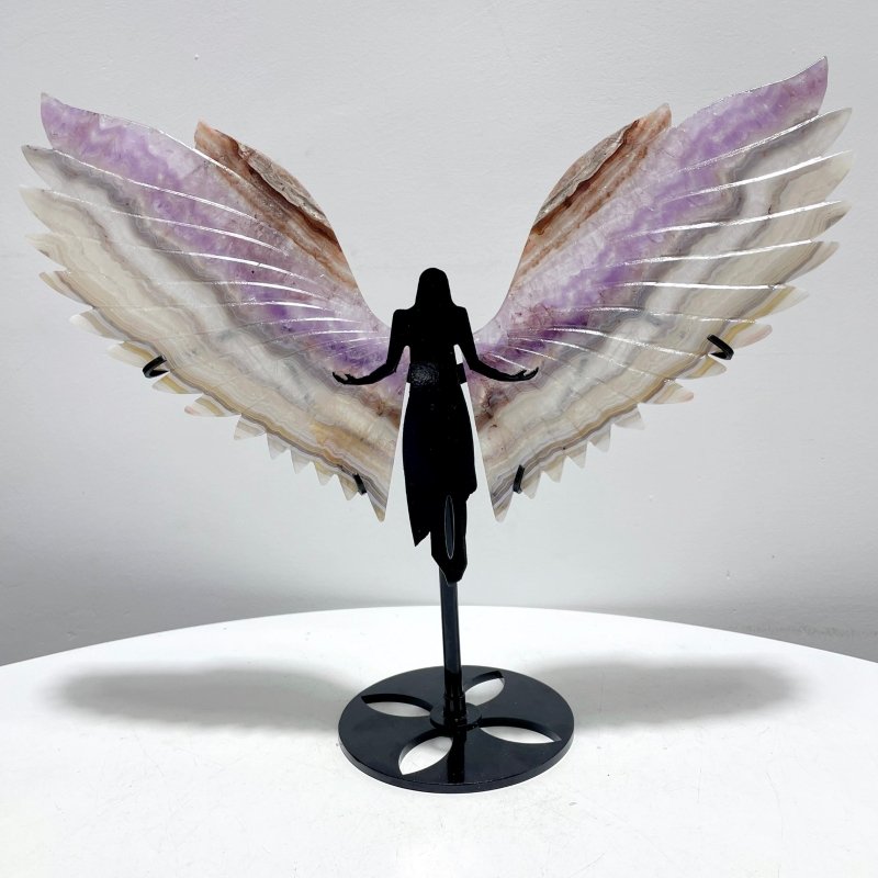 Amethyst Mixed Striped Agate Angel Wing Carving With Stand - Wholesale Crystals