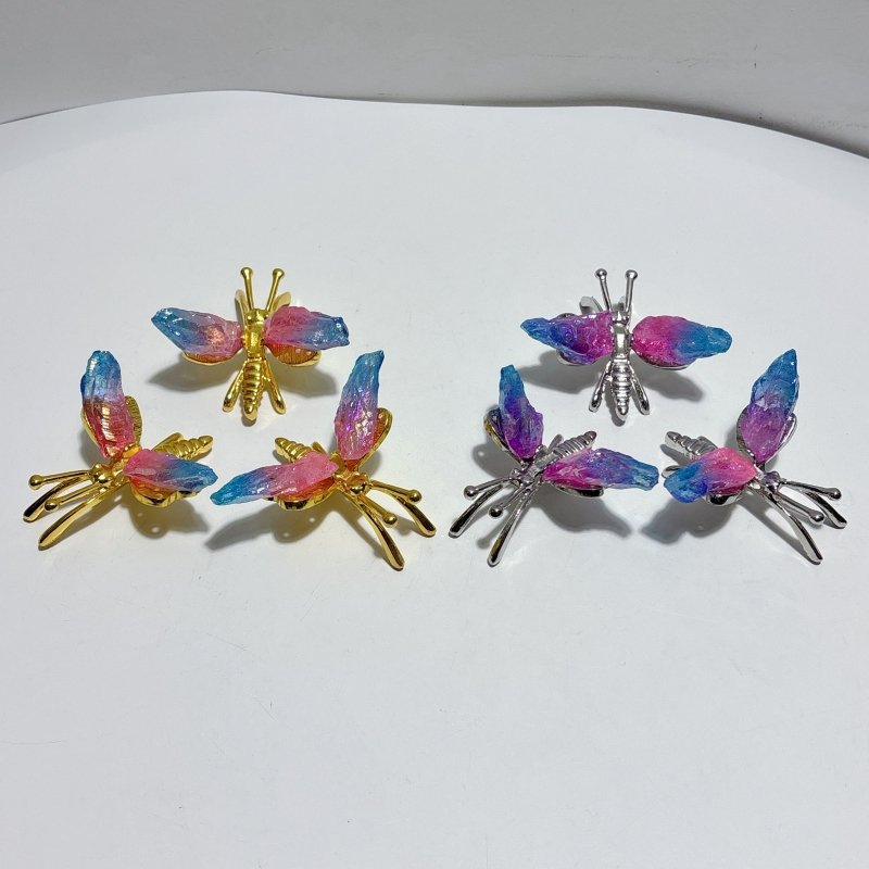 Aura Blue Pink Green Amethyst Dragonfly Carving Wholesale - Wholesale Crystals