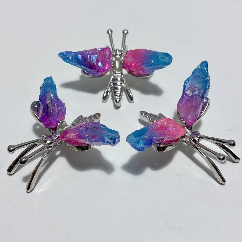 Aura Blue Pink Green Amethyst Dragonfly Carving Wholesale - Wholesale Crystals